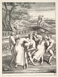 Zwei Gruppen von Bauern folgen der Epilepsie-Wallfahrt, ca. 1642